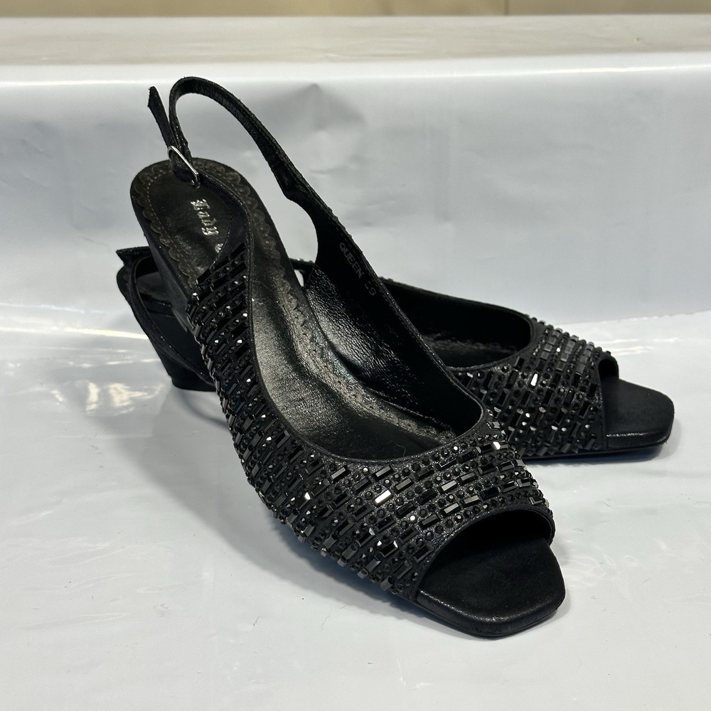 Lady Couture Queen Platform Dress Sandals Black Size 39 US 8.5 Black Sequin